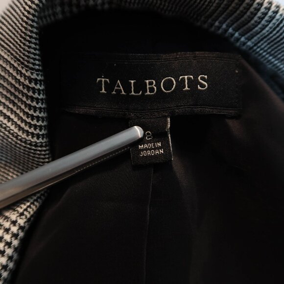 TALBOTS Glen Plaid Wool Blend 2-Button Blazer 8  Black White Preppy Office - Picture 9 of 9